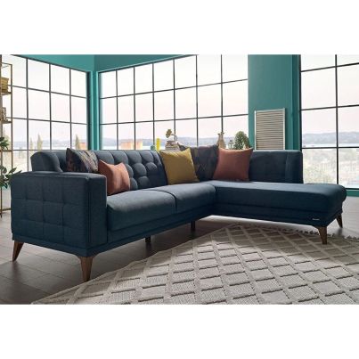 Corner sofa with left armrest RIVOLI 257x196x80cm Cundurmar navy blue