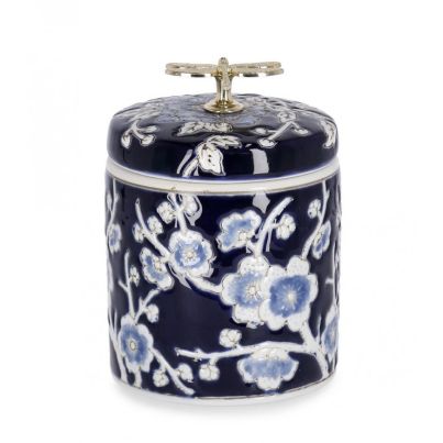 MENG CYL VASE BLUE-WH W-LID H16
