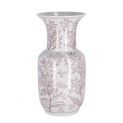 CAI SHAPED RED-WH VASE H35