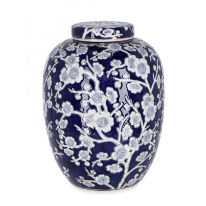 MENG ROUNDED BLUE-WH VASE W-LID H32