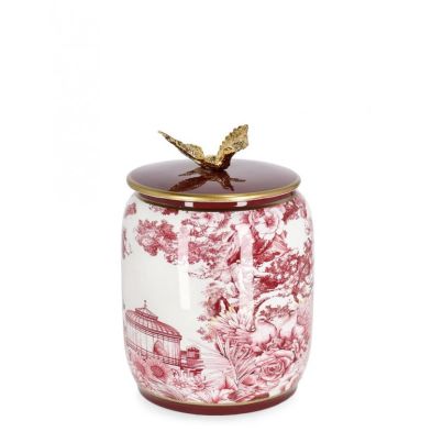 ZHEN RED WH GOLD VASE W-LID H23