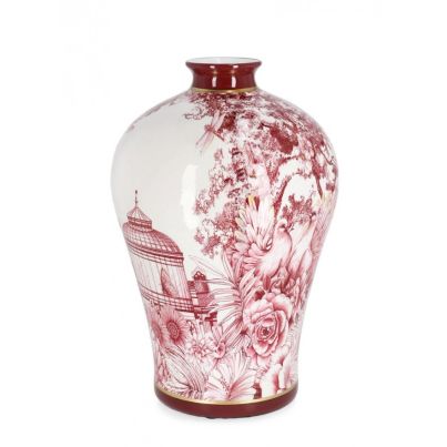 ZHEN ROUNDED RED WH GOLD VASE H32