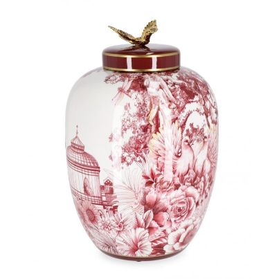 ZHEN RED WH GOLD VASE W-LID H32