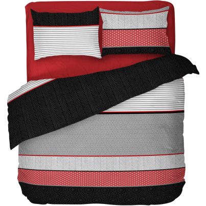 Double bed linen set DILIOS Kyoto, 4 pcs, white/red/black