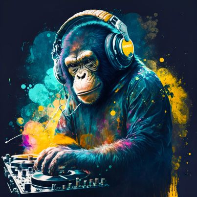 Aluminium print Monkey DJ 95x95cm