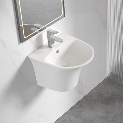 PORCELAIN BASIN WITH SEMI-PEDESTAL ARES-TONDO WHITE MATT