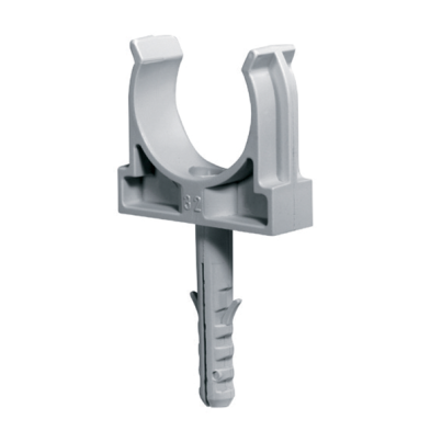 PVC conduit clips with plug and steel screw EC D32 X 50 Technopolymer Gray RAL7035 PVC conduit clips with plug and steel screw