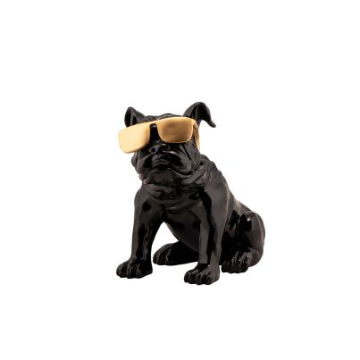 Decorative figure Bulldog with golden Sunglasses 40x23x34cm