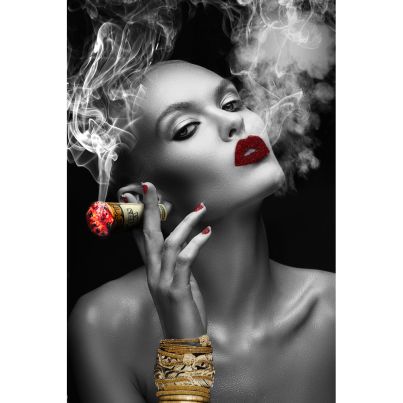 Glass printing wall art Smoking beauty with red lips 80x120cm