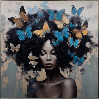 Acrylic painting Blue Butterfly Lady 100x100cm