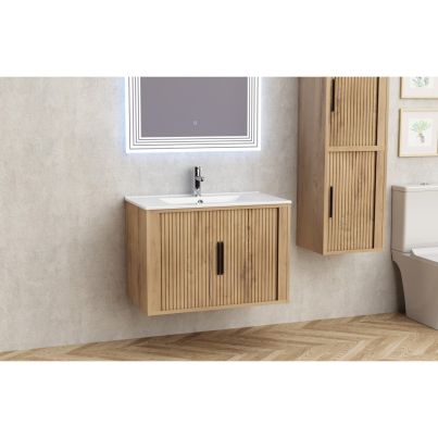 BATHROOM CABINET AREZZO 8045 WOODEN + BASIN 8066 WHITE