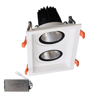 Double LED spot light 2X15W 230V 4000K WH+emergency kit