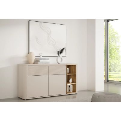 Chest of drawers TWO, mauvella oak and sand, LED lighting