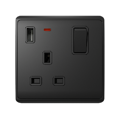 LONDON single socket 1P button switch neon+USB anthracite