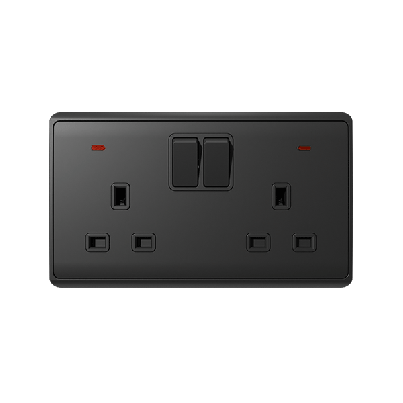 LONDON double socket with 1P button switch neon anthracite