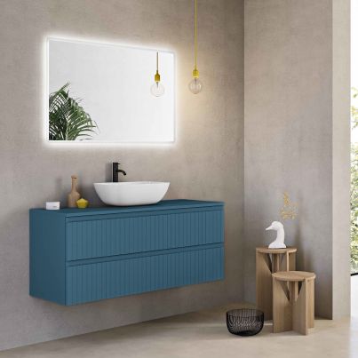 Bathroom base cabinet ARTICO, with MDF top, 100 cm, blue