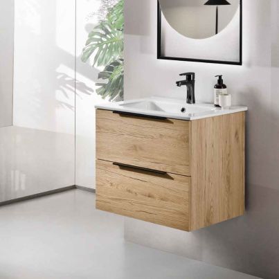 Bathroom cabinet with ceramic sink BALI, 60 cm, natural oak