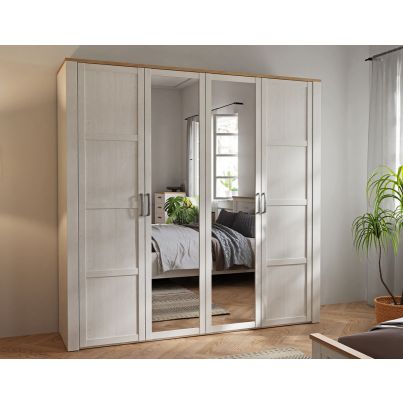 Wardrobe FOUR with mirror 220 cm, riviera oak and sibiu larch light, inner chest of drawers