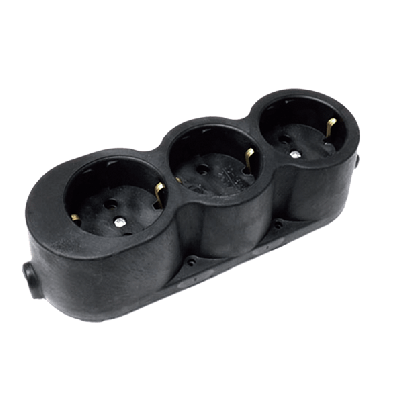 Rubber multisocket triple 16A black