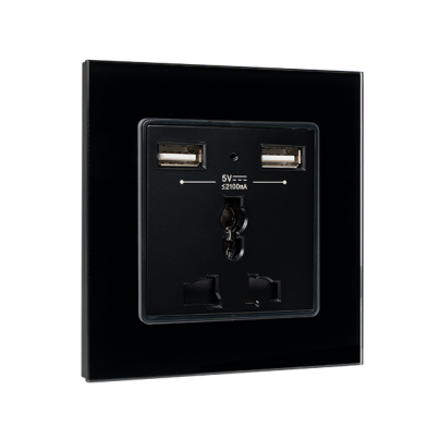 UK type USB glass socket 13A black