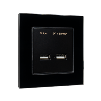 Double USB glass socket black