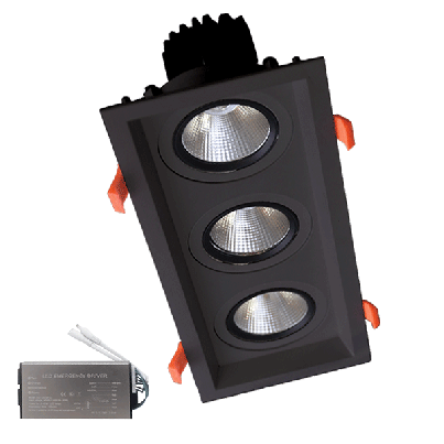 Triple LED spot light 3X15W 230V 3000K BL+emergency kit