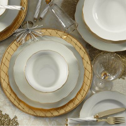 Dinner set Bone ilay 24 pcs. cream with gold trim