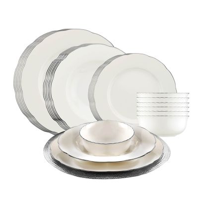 Dinner set Bone olympus 24 pcs. cream with silver trim