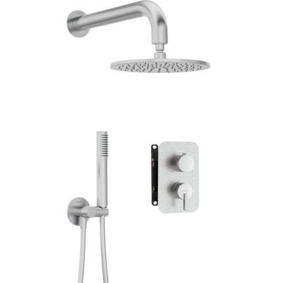 SILIA Concealed Shower Set, Matte Stainless Steel, with Built-in Box and Shower Head