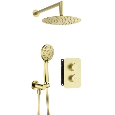Concealed shower set THERM, with thermostatic box, Brushed gold