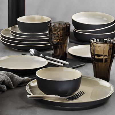 Dinner set Crouton 24 pcs. cream/matte black