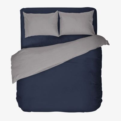 Double bed linen set DILIOS Denim, two-faced, 4 pcs, grey/blue