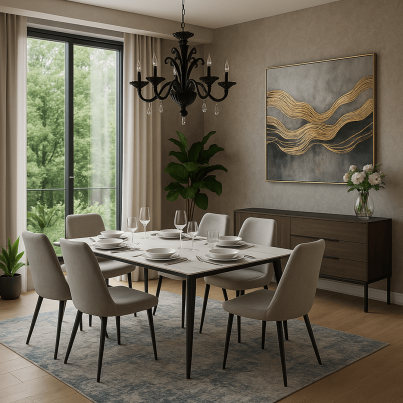 Dining room project with clean design and light color palette