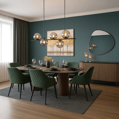Dining room project with minimalist style and functional layout