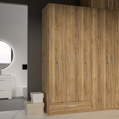 Wardrobe FIVE 90 cm with drawer, Mauvella Oak