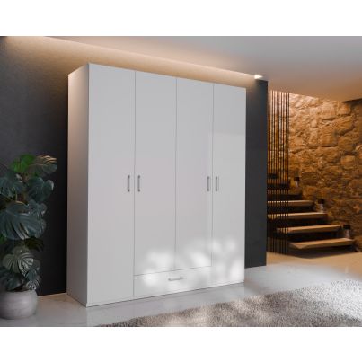 Wardrobe FIVE 180 cm with doors and drawer, White