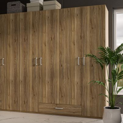Wardrobe FIVE 180 cm with doors and drawer, Mauvella Oak