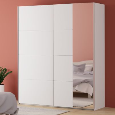 Wardrobe EIGHT with sliding doors and mirror 200 cm, White