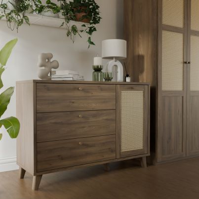 Chest NINE with 3 drawers and door 120 cm, Valencia oak 