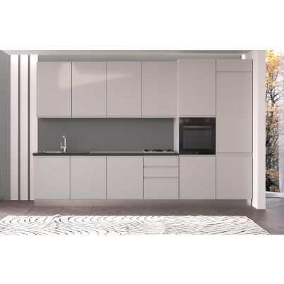 Straight kitchen IRENE, Right, 360 cm, light grey fronts, worktop and wall panel - anthracite