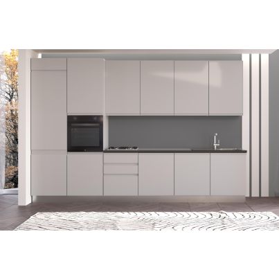 Straight kitchen IRENE, Left, 360 cm, light grey fronts, worktop and wall panel - anthracite