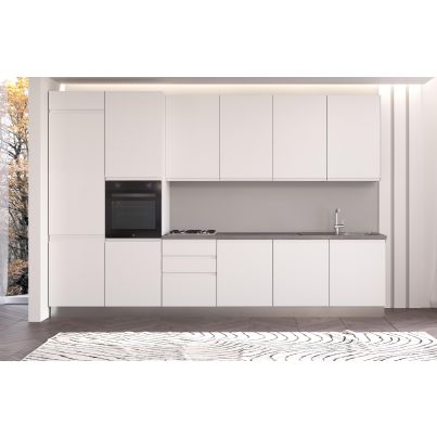 Straight kitchen IRENE, Left, 360 cm, white fronts, worktop and wall panel - cement