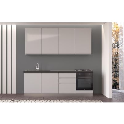 Straight kitchen IRENE, Left, 240 cm, light grey fronts, worktop and wall panel - anthracite