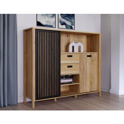 Cabinet TWELVE with slats and drawers 150 cm, Mauvella oak 