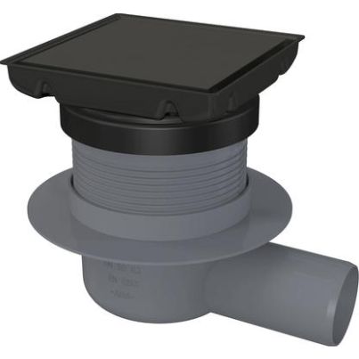 Floor drain 130x130 with reversible grate, black