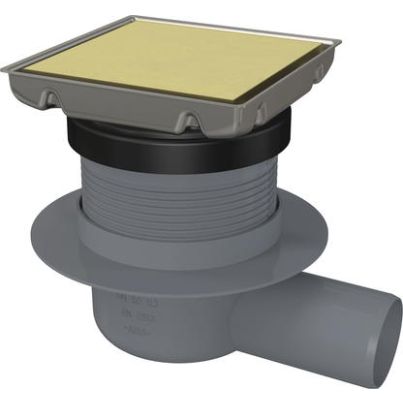 Floor drain 130x130 with reversible grate, matte gold