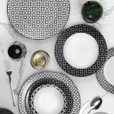 Dinner set Leonberg 24 pcs. white/black