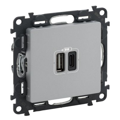 LEGRAND VALENA LIFE 2XUSB SOCKET TYPE A+C 5V 15W ALUMINIUM