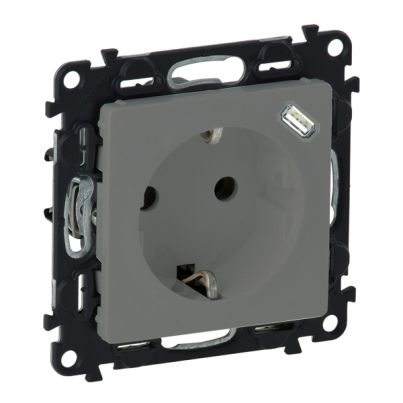 LEGRAND VALENA LIFE GERMAN TYPE SOCKET WITH USB  ALUMINIUM