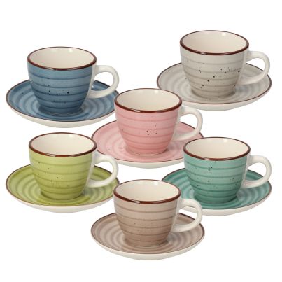 Set of 6 Coffee cups with saucers LOUISE URBAN PASTEL, 90 ml